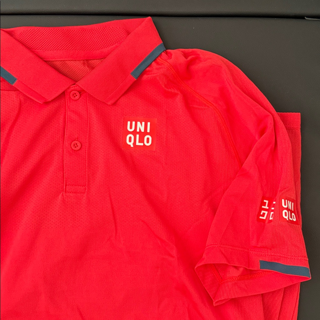 Uniqlo X Roger Federer 2018 Tennis Red Polo With Navy Trim